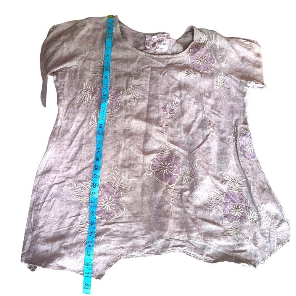 Hearts Desire Linen Tunic Lavender Embroidered Coastal Grandma Lagenlook Top L - Picture 11 of 14